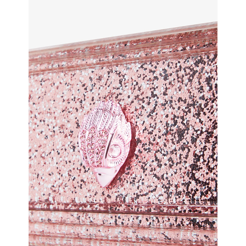 Shop Kurt Geiger Kensington Party Eagle-embellished Woven Clutch In Pale Pink