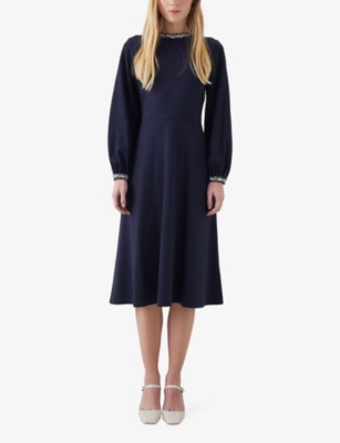 Shop Lk Bennett Yvonne Contrasting Stretch-woven Midi Dress In Blu-midnight