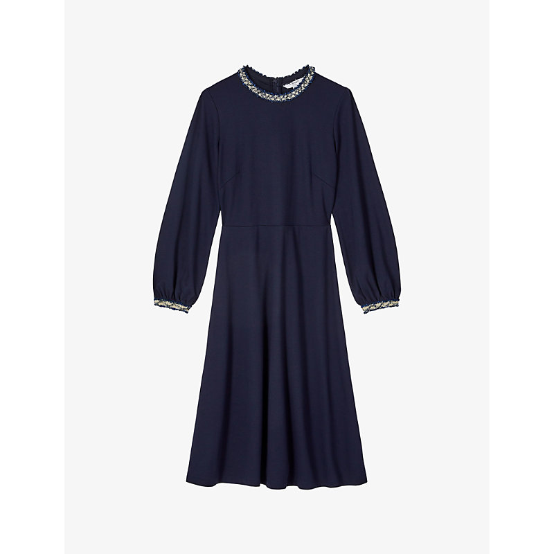 Lk Bennett Womens Blu-midnight Yvonne Contrasting Stretch-woven Midi Dress