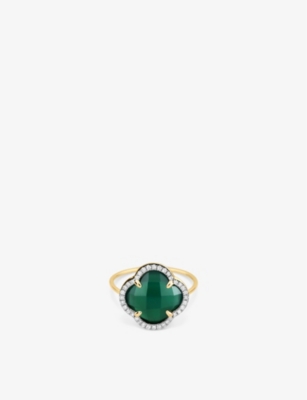 THE ALKEMISTRY: Morganne Bello Clover 18ct yellow-gold, 0.128ct white diamond and green agate ring