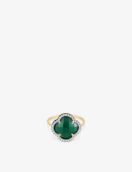 THE ALKEMISTRY: Morganne Bello Clover 18ct yellow-gold, 0.128ct white diamond and green agate ring