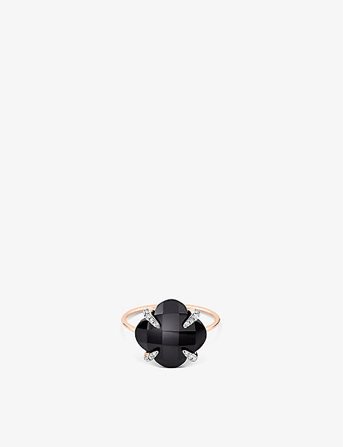 THE ALKEMISTRY: The Alkemistry x Morganne Bello Clover 18ct rose-gold, 3.74ct black onyx and 0.06ct diamond ring