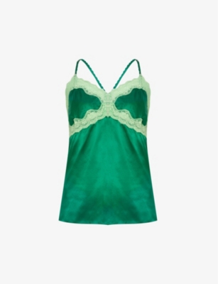 Love Stories Womens Green Pandora V-neck Silk Pyjama Top