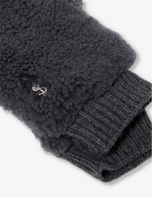Shop Yves Salomon Women's Grey Brand-plaque Shearling-textured Wool Gloves