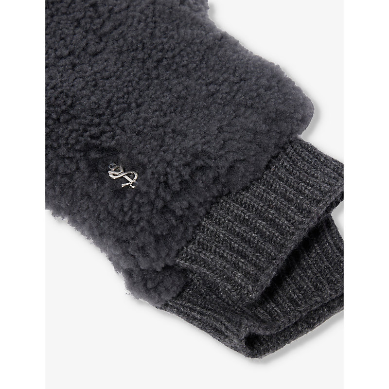 Shop Yves Salomon Women's Grey Brand-plaque Shearling-textured Wool Gloves