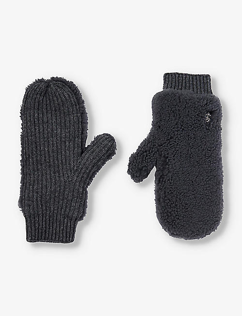 YVES SALOMON: Brand-plaque shearling-textured wool gloves