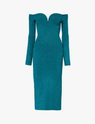 GALVAN LONDON: Grace off-the-shoulder sweetheart-neck knitted midi dress