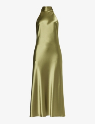 GALVAN LONDON: Sienna halterneck satin midi dress