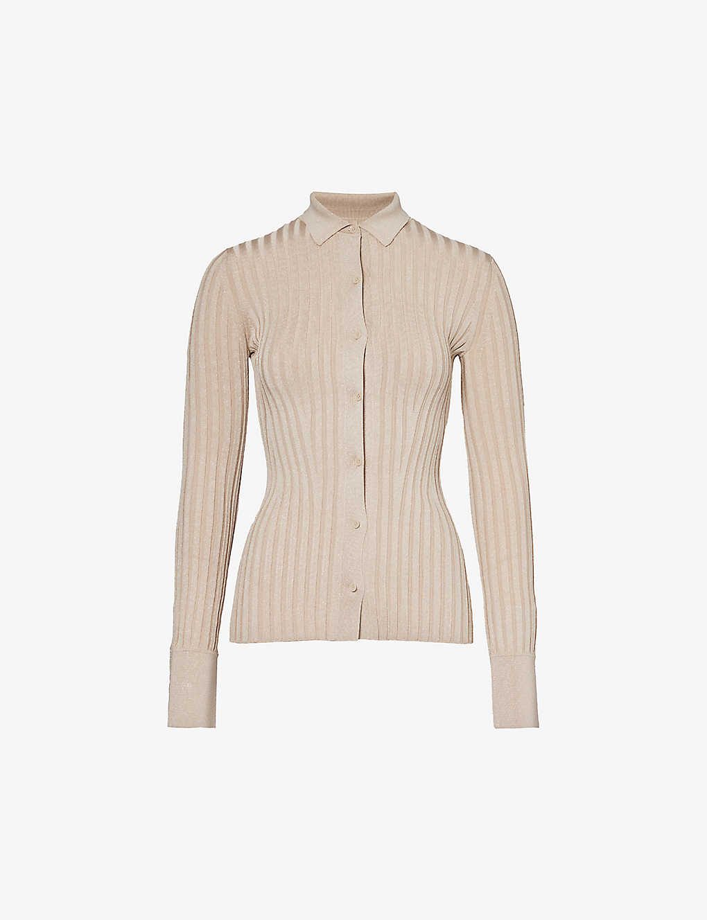 Galvan London Womens Oyster W Silver Rhea Point-collar Buttoned Metallic Knitted Top In Cream