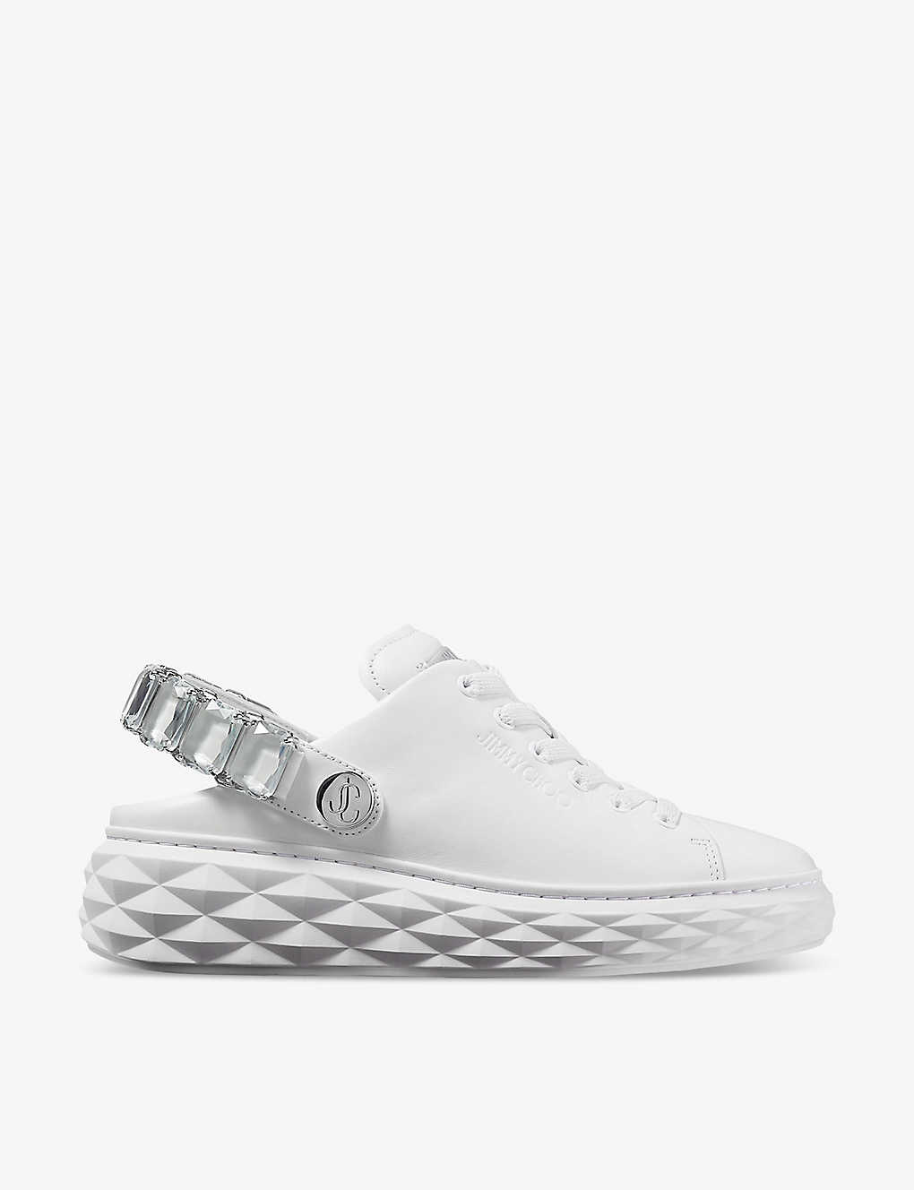Jimmy Choo Diamond Maxi Crystal 皮质运动鞋 In White