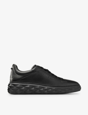 Shop Jimmy Choo Women's V Black/black Diamond Maxi Logo-embossed Leather Low-top Trainers