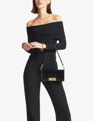 Shop Jimmy Choo Womens Black/gold Diamond Leather Shoulder Bag 1 Size