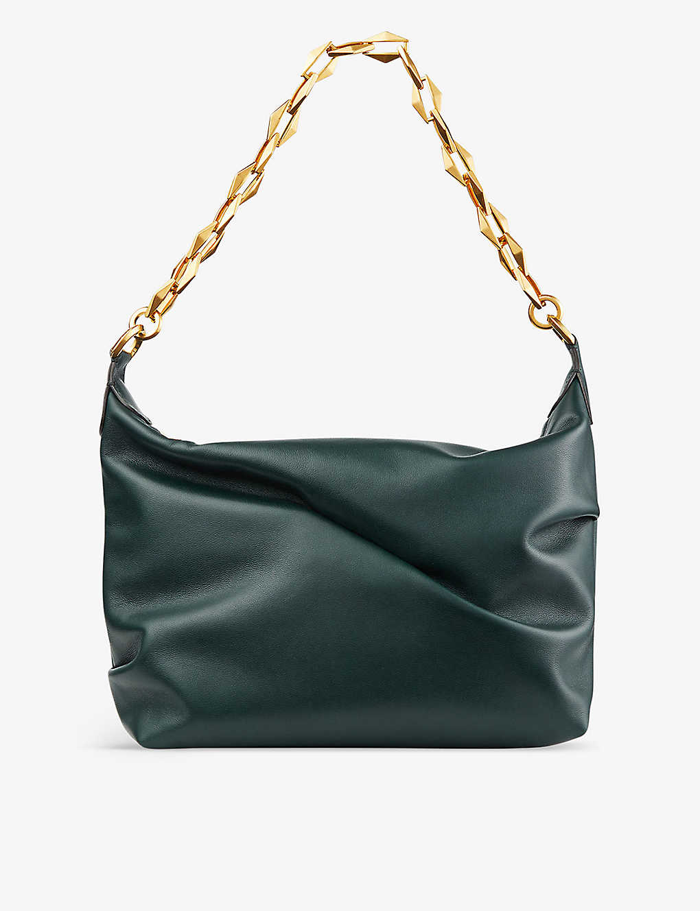 Jimmy Choo Diamond Leather Hobo Bag In Dark Green/gold