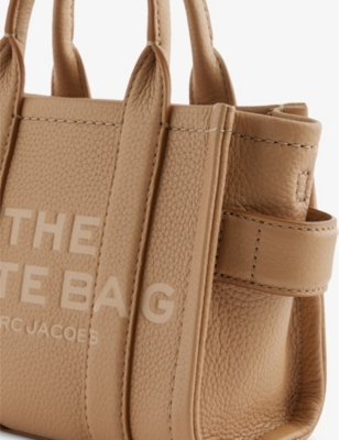 Marc Jacobs 'the Mini Tote' Beige Tote Bag With Logo Lettering On The Front In Grained Leather Woman In Camel