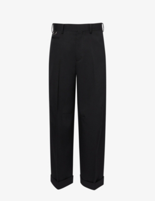 Undercover Mens Black D-ring Wide-leg Relaxed-fit Wool Trousers