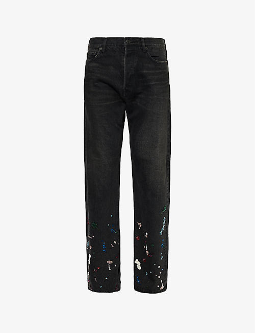 UNDERCOVER: Embroidered bead-design regular-fit straight-leg jeans
