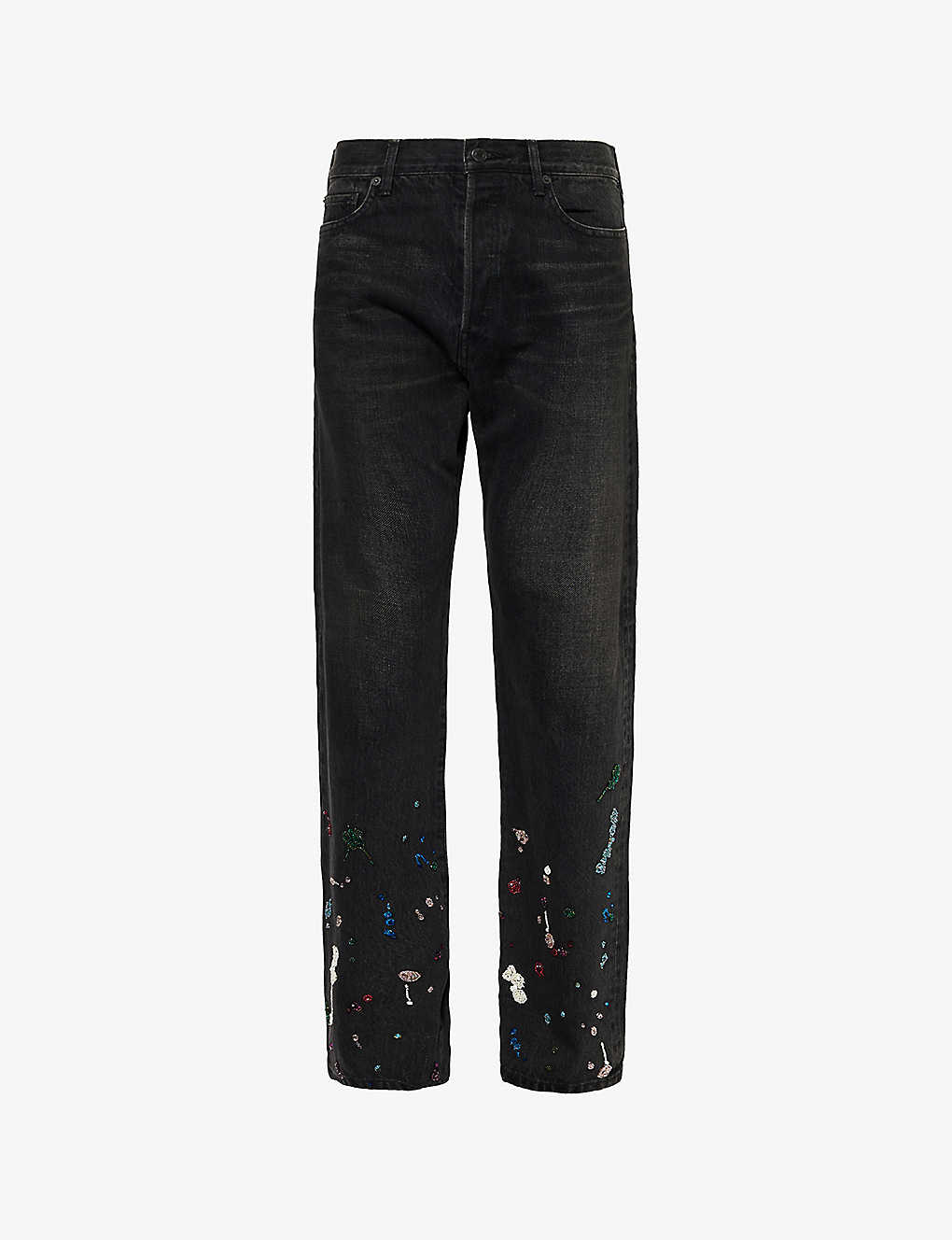 Undercover Mens Black Embroidered Bead-design Regular-fit Straight-leg Jeans