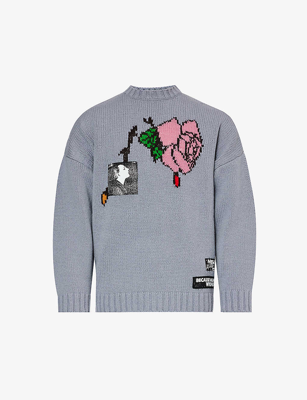 Shop Undercover Mens Lavender Rose Graphic-patch Oversized Wool-knit Jumper In Purple