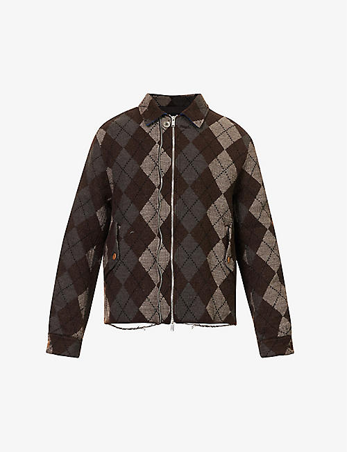UNDERCOVER: Argyle diamond-pattern boxy-fit wool-blend jacket