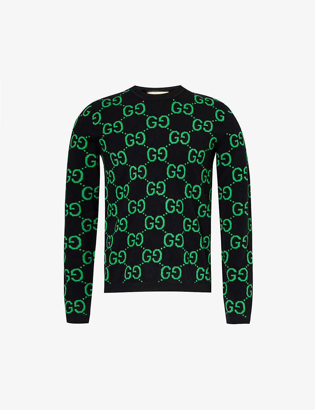 Gucci Mens Black Yard Monogram-intarsia Crewneck Wool-knit Jumper