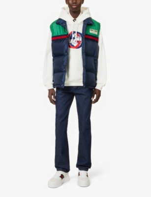 Shop Gucci Men's Midnight Sky Mix Brand-patch Funnel-neck Shell-down Gilet