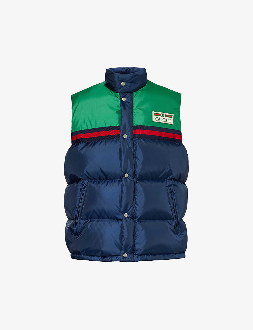 Gucci Mens Midnight Sky Mix Brand-patch Funnel-neck Shell-down Gilet
