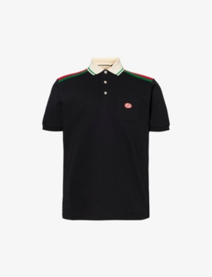 GUCCI: Brand-appliqué striped-trim cotton-jersey polo shirt