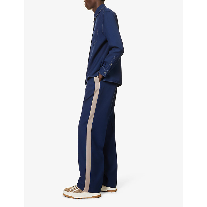 Shop Gucci Men's Royal Bluette/mix Brand-appliqué Pressed-crease Straight-leg Regular-fit Woven Trousers