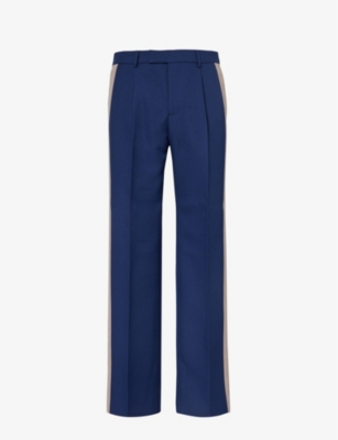 Gucci Men's Royal Bluette/mix Brand-appliqué Pressed-crease Straight-leg Regular-fit Woven Trousers