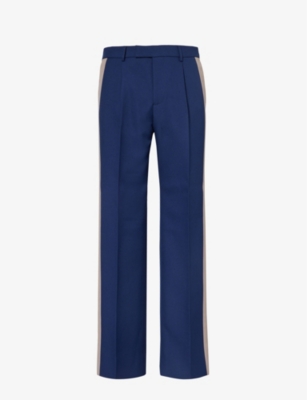 Gucci Mens Royal Bluette/mix Brand-appliqué Pressed-crease Straight-leg Regular-fit Woven Trousers