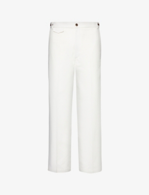 Gucci Brand-embroidered Straight-leg Relaxed-fit Cotton Trousers In Stamp White/mix