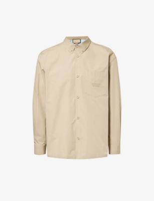 Shop Gucci Brand-embroidered Relaxed-fit Cotton Shirt In Rock/mix