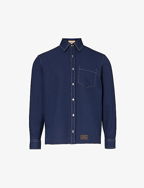 GUCCI: Brand-patch contrast-piped regular-fit woven shirt