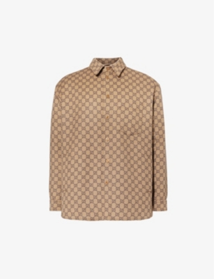 Gucci Beige Jacket With Classic Collar And Front Zip Closure In Gg Canvas Man In Brown