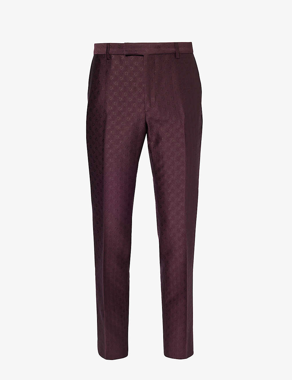 Gucci Mens Faded Wine Horsebit-patterned Slim-fit Mid-rise Wool-blend Trousers