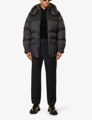 Shop Gucci Mens Black Detachable-hood Padded Shell-down Jacket