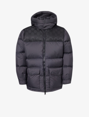 Shop Gucci Mens Black Detachable-hood Padded Shell-down Jacket