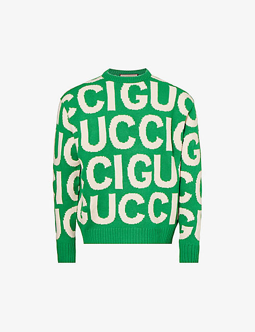 GUCCI: Logo-intarsia relaxed-fit wool-knit jumper