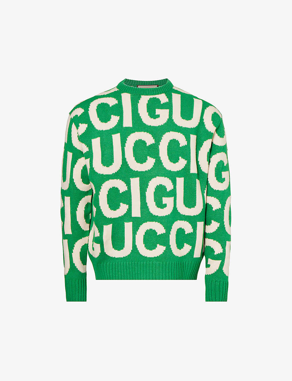 Shop Gucci Men's Yard/ivory Logo-intarsia Relaxed-fit Wool-knit Jumper