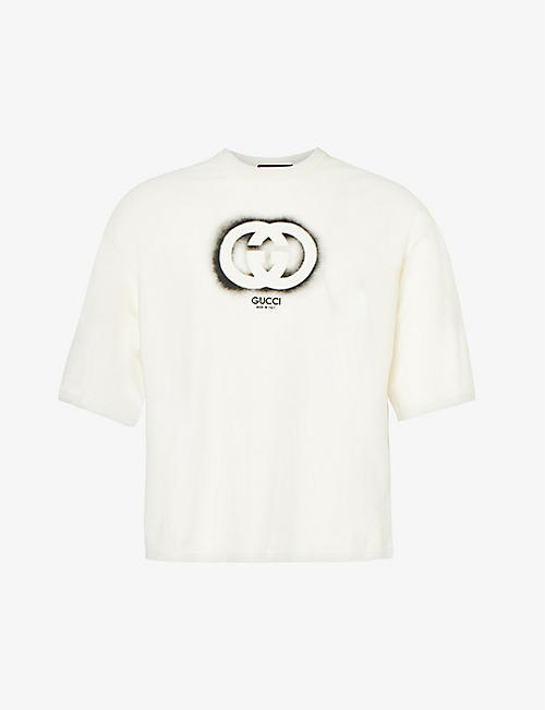 GUCCI: Brand-print boxy-fit cotton-jersey T-shirt