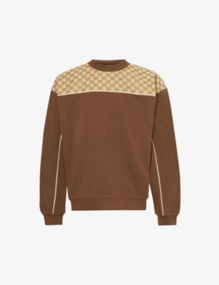 GUCCI: Monogrammed panelled cotton-jersey sweatshirt