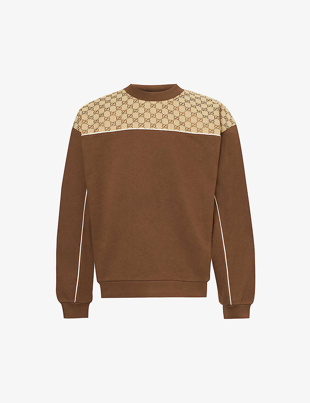 Gucci Monogrammed Panelled Cotton-jersey Sweatshirt In Brown/mix