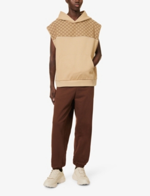 Shop Gucci Men's Camel/mix Monogram-print Sleeveless Cotton-jersey Hoody