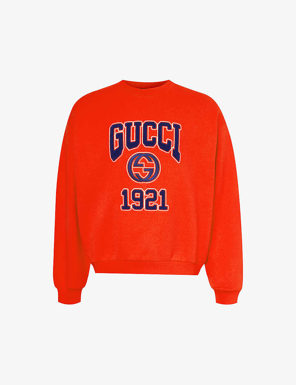 Shop Gucci Logo-print Crewneck Cotton-jersey Sweatshirt In Live Red/mix