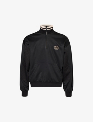 Gucci Men's Black/mix Brand-appliqué Relaxed-fit Jersey Track Jacket
