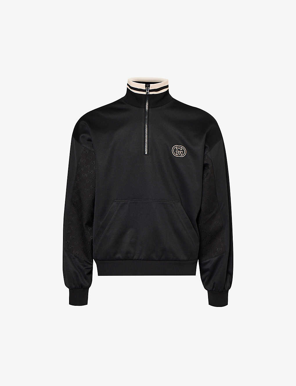Gucci Men's Black/mix Brand-appliqué Relaxed-fit Jersey Track Jacket