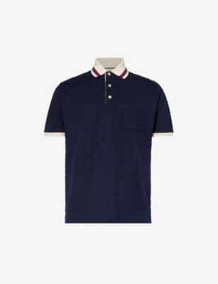 GUCCI: Monogram-pattern striped-trim stretch-cotton polo shirt