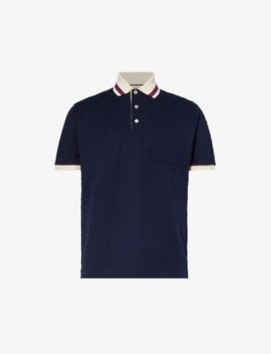 Gucci Monogram-pattern Striped-trim Stretch-cotton Polo Shirt In Bracknell/mix