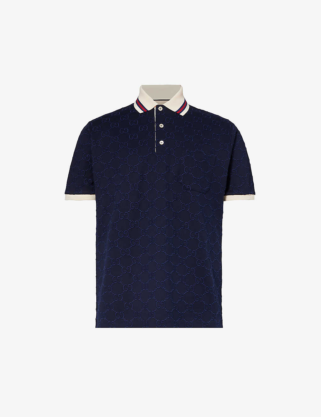 Gucci Monogram-pattern Striped-trim Stretch-cotton Polo Shirt In Bracknell/mix