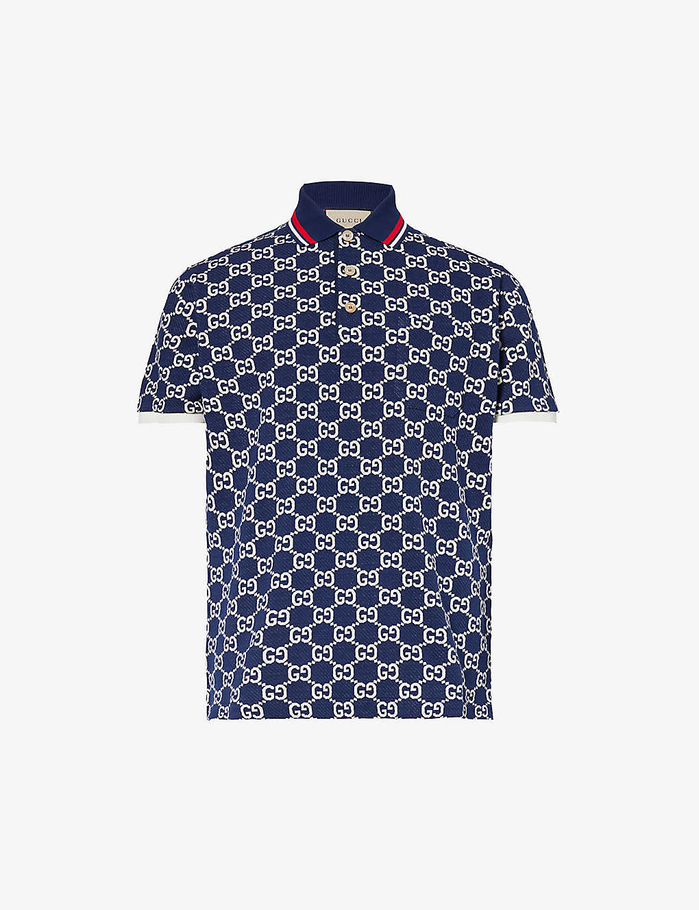Gucci Monogram-pattern Striped-trim Cotton Polo Shirt In Blue